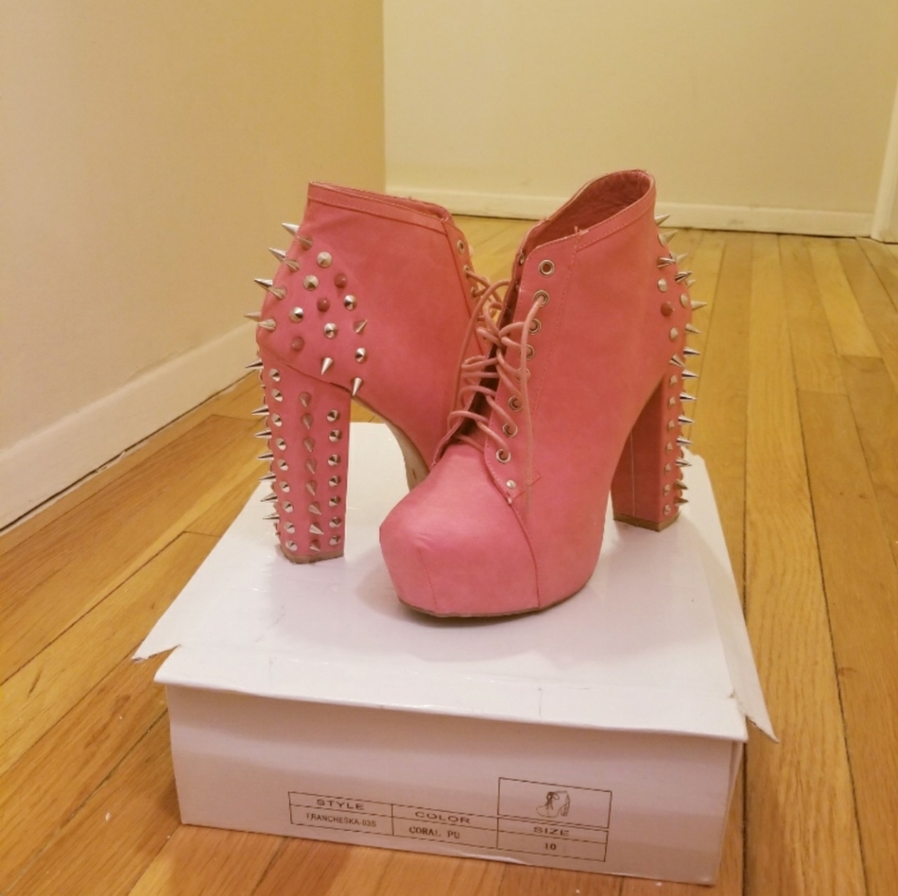 Coral Spike Thick Chunk Heels